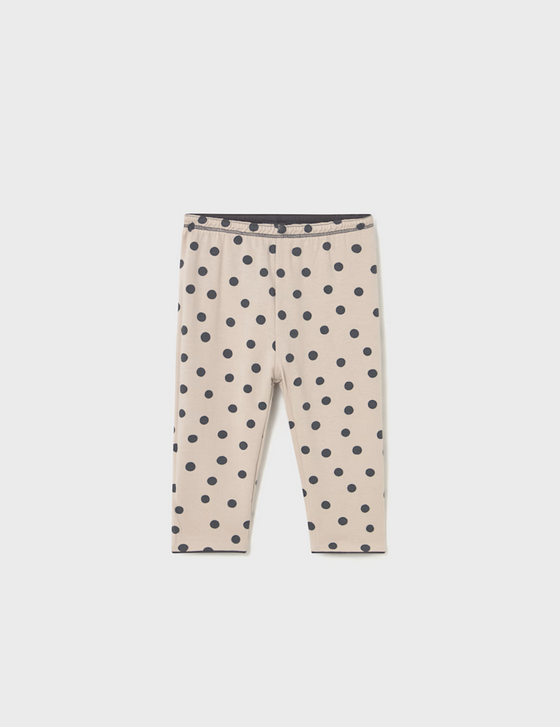 Mayoral toddler girl reversible leggings, lead grey and tapioca dot, front view