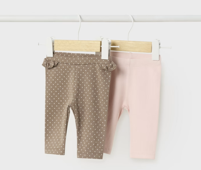 Mayoral baby girl sustainable cotton 2 pr legging set, mole/pink, front view
