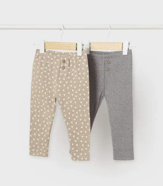 Mayoral baby girl 2 piece legging set, hazelnut/grey, front view