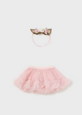 Mayoral baby girl tutu and deer ear headband set, baby rose, front view
