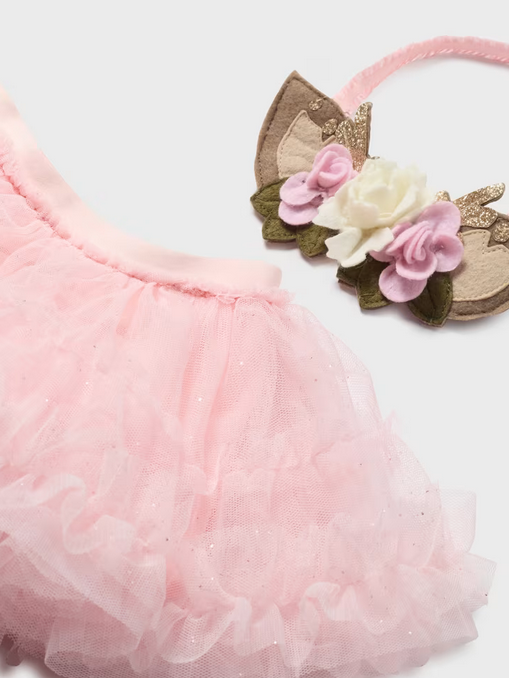 Mayoral baby girl tutu and deer ear headband set, baby rose, view 2