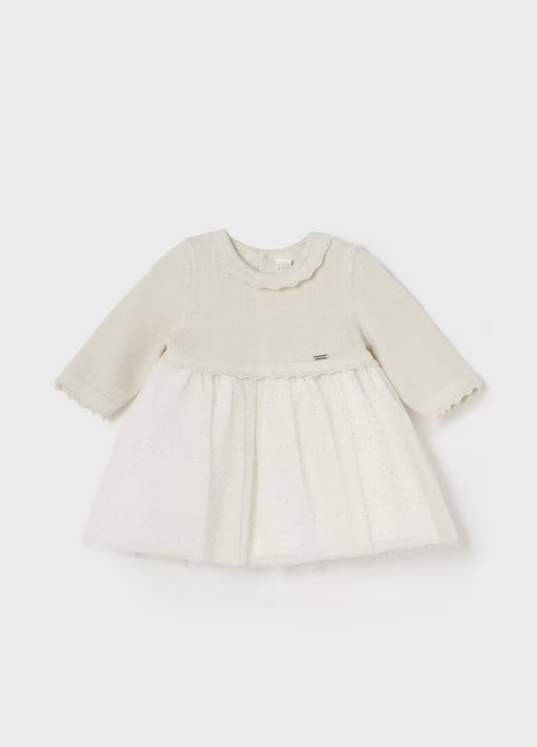 Mayoral baby girl glitter skirt knit top combined, champagne, front view
