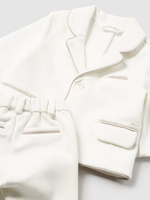 Mayoral baby boy jacket and pant suit, ivory, view 2