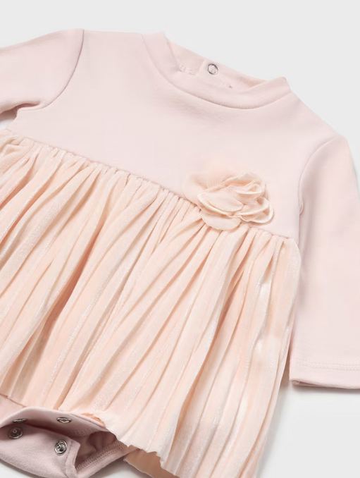 Mayoral baby girl pleated onesie velour dress, blush, view 2