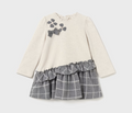Mayoral a-line grey plaid & cream dress, front view