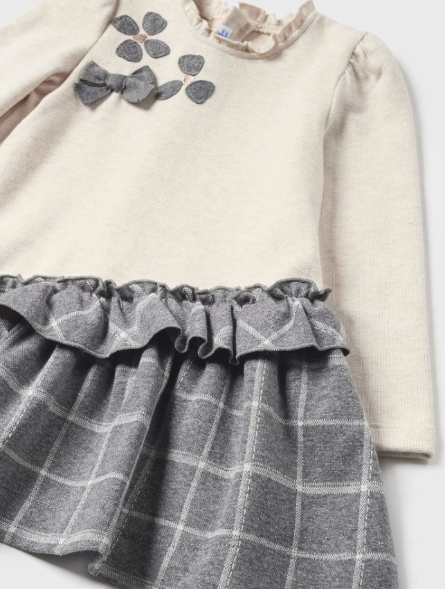 Mayoral a-line grey plaid & cream dress, view 3