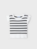 Mayoral girls knit flutter sleeve ribbed top, white, charcoal, view 4