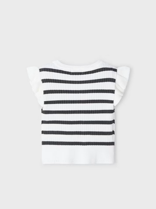 Mayoral girls knit flutter sleeve ribbed top, white, charcoal, view 5