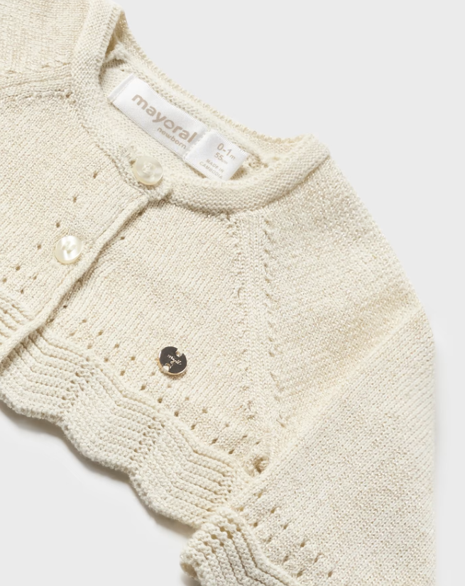 Mayoral baby girl basic knit short cardigan, champagne, view 3