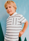 Mayoral boys striped polo shirt, cream, front view