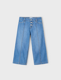 Mayoral girls wide leg front seam denim jeans, medium wash, front view