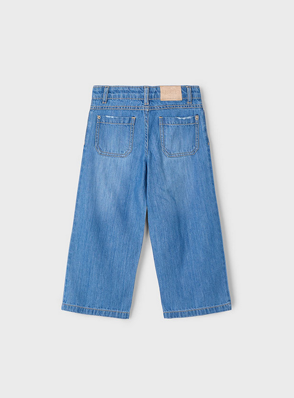 Mayoral girls wide leg front seam denim jeans, medium wash, view 2