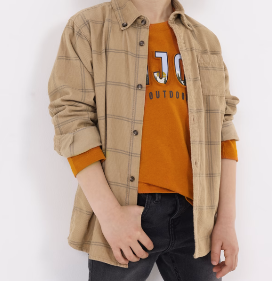 Mayoral boys corduroy button up overshirt, sand, view 4