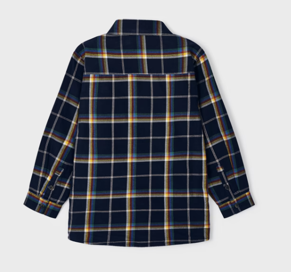 Mayoral boys button up plaid shacket, navy, view 3