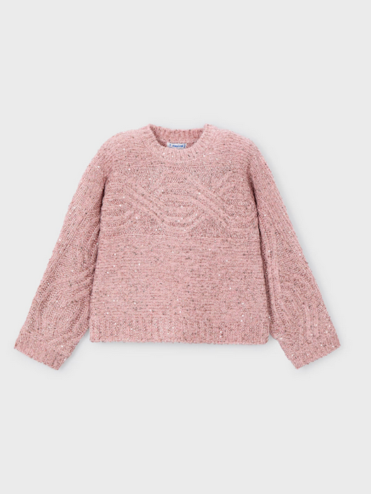 Mayoral girls eco-recycled materials knit sequined sweater, makeup blush pink, front view