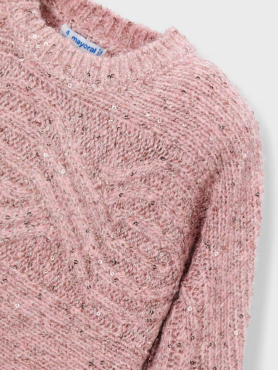 Mayoral girls eco-recycled materials knit sequined sweater, makeup blush pink, view 3