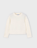 Mayoral girls plush fuzzy sweater, natural white, front view