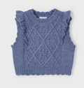 Mayoral girls ruffled knit vest, blue, front view