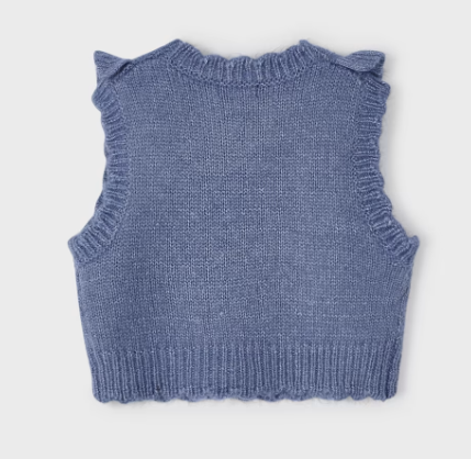 Mayoral girls ruffled knit vest, blue, view 2