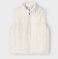 Mayoral girls cable knit zippered padded vest, chickpea white, view 2