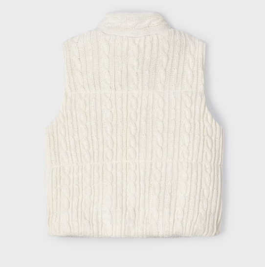 Mayoral girls cable knit zippered padded vest, chickpea white, view 3