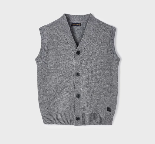 Mayoral boys button up dress knit vest, grey, front view