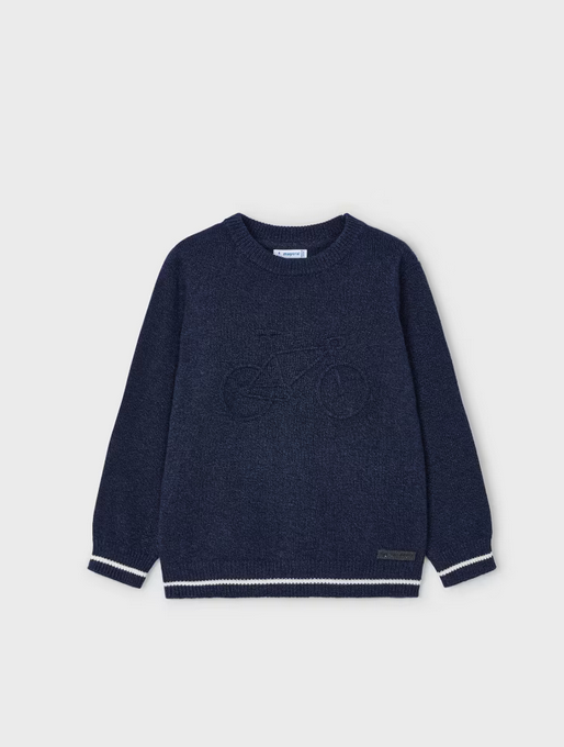 Mayoral boys embossed bike sweater, navy, front view