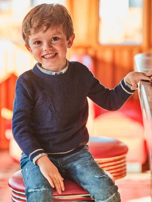 Mayoral boys embossed bike sweater, navy, view 2