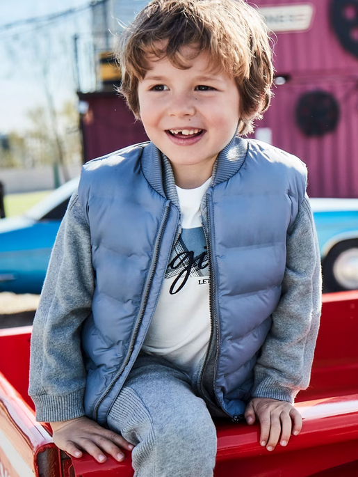 Mayoral boys lightweighted quilted vest, cloud, front view