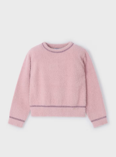Mayoral girls fuzzy sweater for girls, nude pink, front view