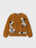 Mayoral girls multicolor dog sweater for girls, caramel, front view