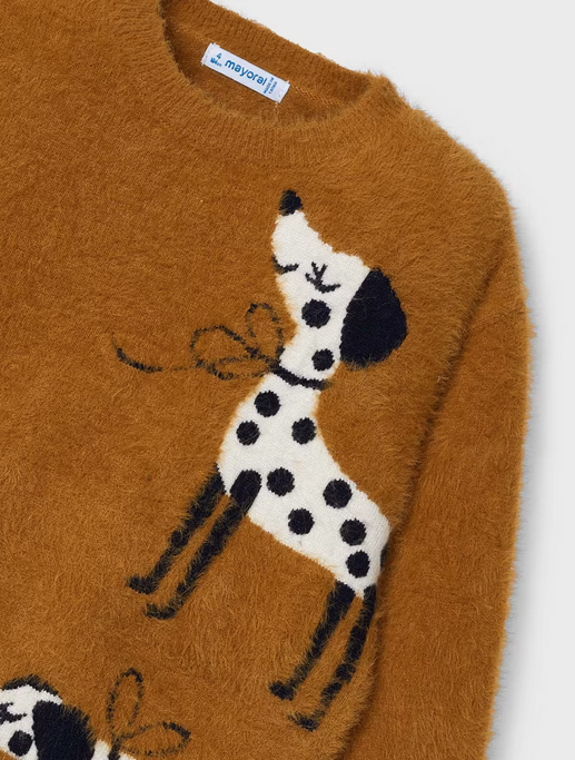 Mayoral girls multicolor dog sweater for girls, caramel, view 2