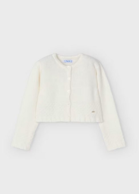 Mayoral girls knitted cardigan, natural white, front view