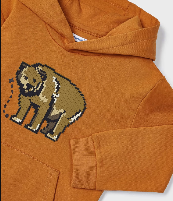 Mayoral boys rubber bear applique hooded sweatshirt, saffron, view 3