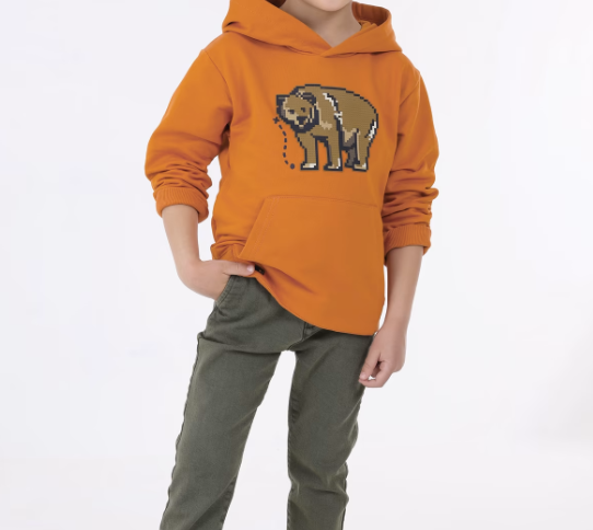 Mayoral boys rubber bear applique hooded sweatshirt, saffron, view 4