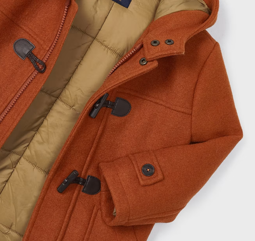 Hooded Toggle Car Coat - Pumpkin - Close Up