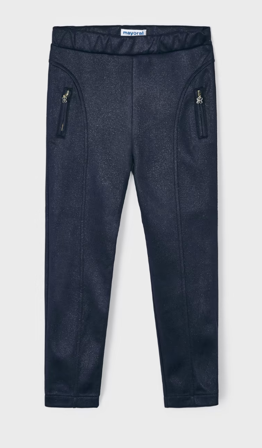 Mayoral girls shimmer slim fit riding pants, navy, front view