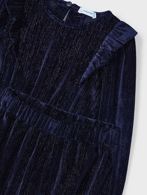 Mayoral girls velvet pant set, navy, view 2
