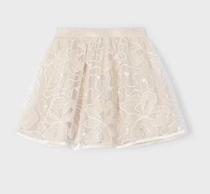 Mayoral girls sequined applique overlay tulle skirt, champagne, view 2