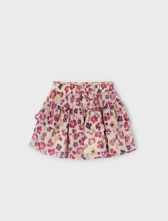 Mayoral girls layered ruffled gauze skirt, cherry, front view