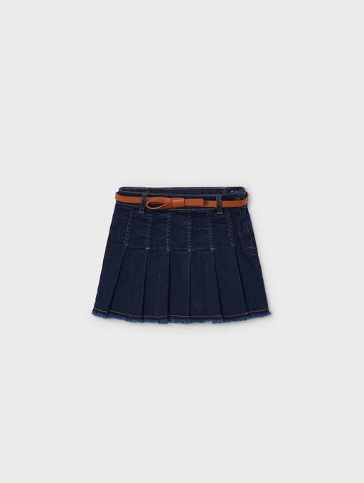 Mayoral girls denim skirt with belt, dark, front view