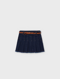Mayoral girls denim skirt with belt, dark, front view