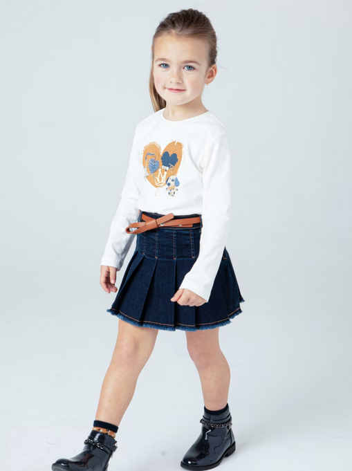 Mayoral girls denim skirt with belt, dark, view 4