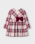 Mayoral girls formal plaid & velvet dress, cherry red, front view