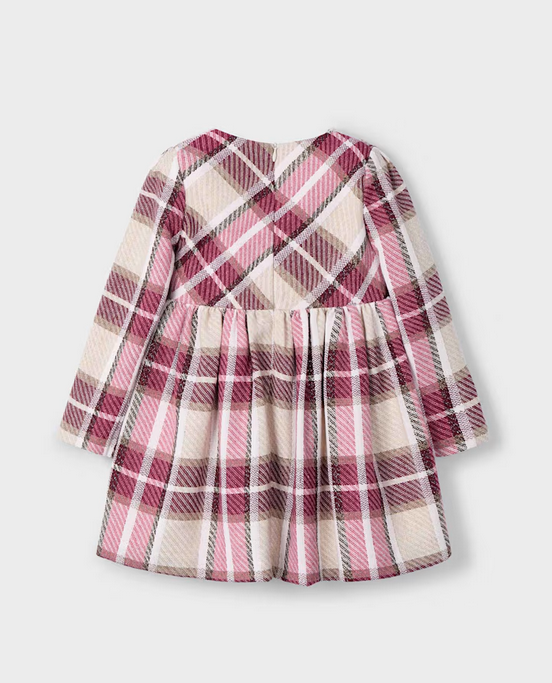 Mayoral girls formal plaid & velvet dress, cherry red, view 3
