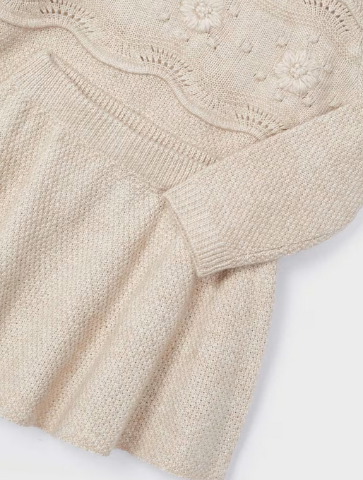 Mayoral girls tricot skirt and sweater set, sand, view 2