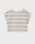 Mayoral girls bone clay stripe crochet look top, front view