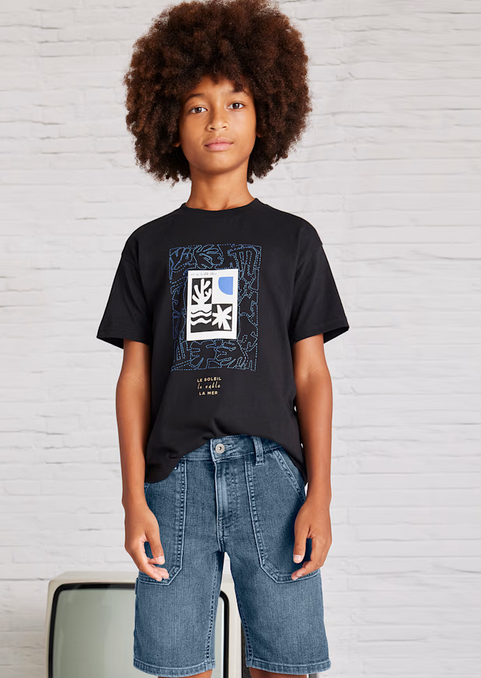 Mayoral tween boys denim bermuda shorts, medium wash, front view