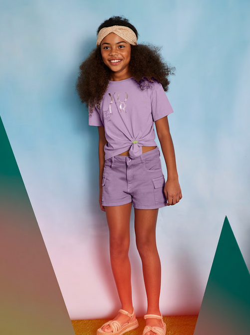 Mayoral tween girls short twill cargo shorts, lilac, view 3