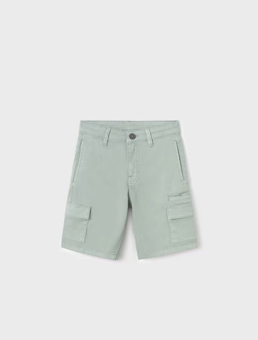 Mayoral tween boys cargo shorts, mineral green, front view
